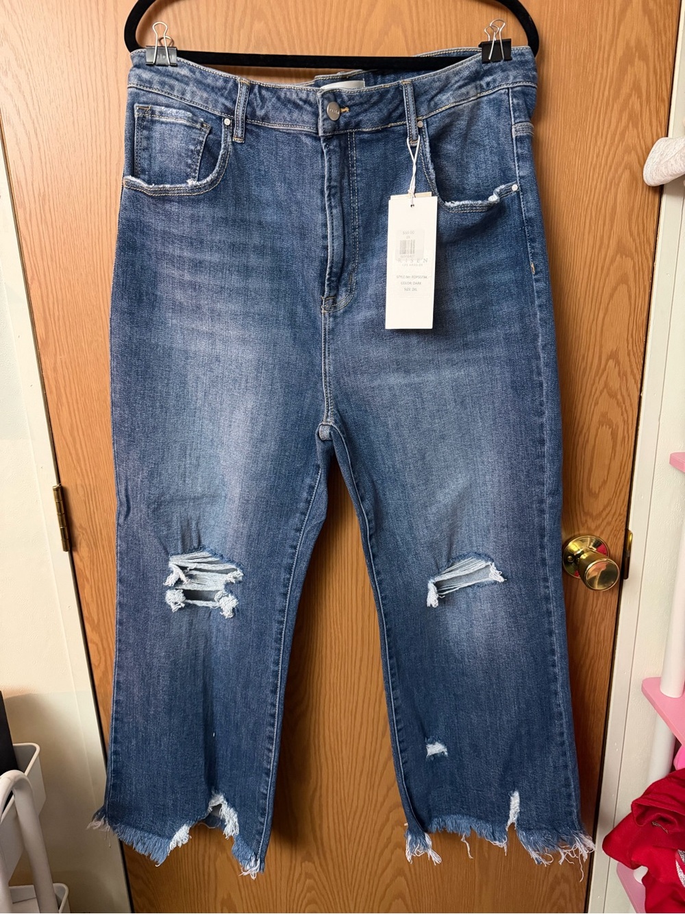 Womens Distressed Blue Jeans - Casual Ripped Denim- Risen Los Angeles